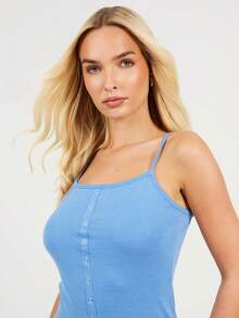 brave soul Button Through Cami Mini Dress - Cornflower Blue - View 4