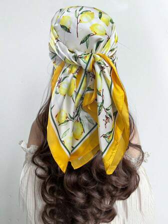 1 条 70 厘米方形围巾，柠檬印花女式头巾，适合海滩和旅行，时尚简约，春夏