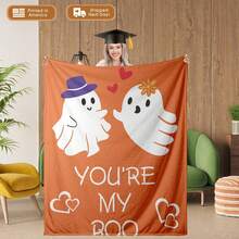 Manta de felpa de 1 pieza, "Eres mi abucheo", manta con fantasmas, corazones de amor y sombrero de bruja, suave y acogedora manta de Halloween para sofá, cama o dormitorio, regalo para novia, novio o alma gemela embrujada - Multicolor - Ver 1