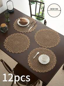 1/4/6/12 miếng lót đĩa tròn bằng vải lanh dệt phong cách Bohemian, thích hợp cho tiệc ngày lễ, sinh nhật, trang trí bàn ăn ngoài trời/đồng quê, mọi mùa - Nhiều màu - Xem 15