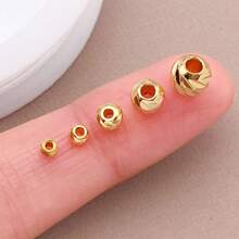 20/50 件真 18K 镀金隔珠波纹圆形散珠持久镀金隔珠 2.5/3/4/5/6 毫米微型黄铜圆球散珠适用于 DIY 珠宝制作