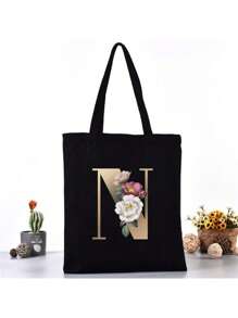 Fashion Casual Shoulder Bags Gold Letter Printing Shopper Canvas Foldable -Friendly Shopping Bag Tote Handbags Large Capacity Travel Grocery BagSchool Bag,Back To School Backpack,Large Capacity,Lightweight,Portable,Laptop Compartment, Suitable For Teen Girls Women College Students, Perfect For Back To School,College,Middle School, High School,Work , Business, Commute