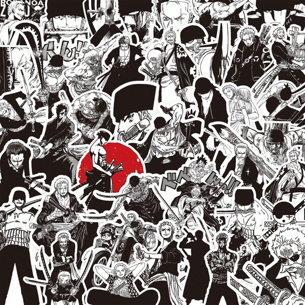 ONE PIECE 75PCS Cartoon Anime One Piece Zoro Black And White Stickers Cool Graffiti Decals DIY Phone Suitcase Laptop Fridge Wall Decoration Sticker Toy Room Decor Home Decor