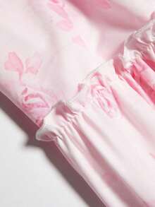 A-Line Ruffle Hem Skirt With Peach Rose Print, Unique Design High-End Quality, Suitable For Spring/Summer - Pink - View 6