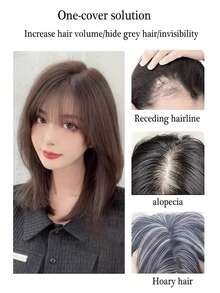 10 英寸合成女士假发片女士假发片 3D 法式刘海自然蓬松轻盈无缝遮盖白发稀疏发饰