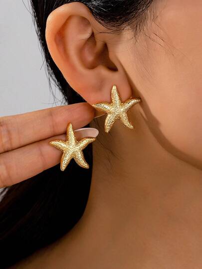 1 Pair Minimalist Starfish Stud Earrings, European & American Design, Fashion Ocean Style Earrings For Women