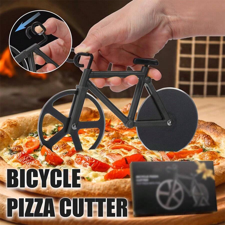Mother's Day Gift Ninonly Bicycle Pizza Cutter, Non-Stick Bike Pizza Slicer, Dual Stainless Steel Cutting Wheels Best For Pizza Lovers,Holiday Vacation Funny White Elephant Gifts Exchange Kitchen Gadget Cool Men's Gift - 黑色 - 查看 1