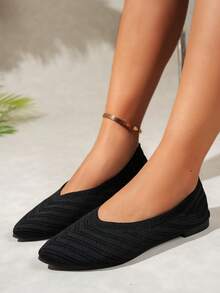 Women's Summer New Pointed Toe Slip-On Shoes, Breathable Mesh Upper, Soft Bottom, Comfortable & Versatile Casual Shoes - Black - View 2