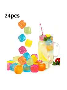 12/24 Reusable Plastic Ice Cubes – Washable & Freezable Ice Blocks For Smoothies, Coffee, Bars, Parties & Holiday Celebrations – Perfect For Christmas, Easter & Thanksgiving
