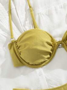 2 pezzi Bikini da donna elegante e sexy, con ferretto e schiena scoperta, in colore unito