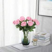 40支仿真玫瑰花束，丝绸假花，逼真长茎玫瑰，适用于婚礼装饰、新娘送礼会中心摆件、花艺布置、派对家居餐桌装饰、情人节、生日、周年纪念日 - 粉色 - 查看 10