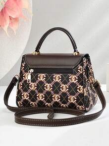 1pc Retro Floral Print One Shoulder Handbag, Twist Lock Flap Zipper Wallet, Elegant Women Purse For Holiday Outfit, Sweet Style Gift For Ladies