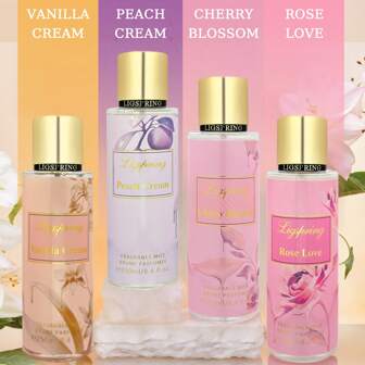 Ligspring [250ml Four Fragrance Family Fragrance Spray] Cherry Blossom/Rose/Peach/Vanilla | Non-Alcoholic Natural Formula | Durable And Fresh Clothing And Air Dual Use | Sweet Gift Giving And