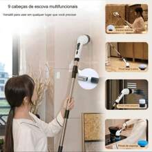 Esfregão Elétrico 9 EM 1 Mop Sem fio Escova De Limpeza Pesada Janela Banheiro e Cozinha Rapida Multiuso 360 Recarregavel Giratoria Rotativo Retratil