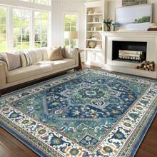Large Area Rug/1000g/M², Blue Retro Bohemian Pattern, Luxury Area Rug, Premium Machine Washable, Upgraded Version With Thickened And Dense Material, Fade-Resistant, Modern, Backyard Bathroom Elegant And Stylish Creative Dorm Game Room Rug Retro Style Home Decoration Rug - Multiple Sizes Available Bathroom Decor Summer Carpet Bathroom Accessories Back To School