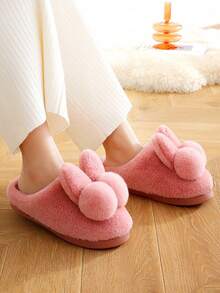 Cute Rabbit Plush Slippers, Comfortable And Warm, Suitable For Home Bedroom - 酒紅色 - 查看 3