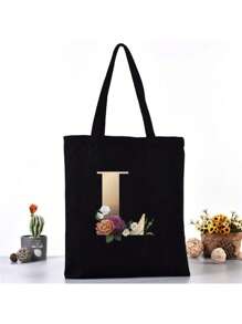 Fashion Casual Shoulder Bags Gold Letter Printing Shopper Canvas Foldable -Friendly Shopping Bag Tote Handbags Large Capacity Travel Grocery BagSchool Bag,Back To School Backpack,Large Capacity,Lightweight,Portable,Laptop Compartment, Suitable For Teen Girls Women College Students, Perfect For Back To School,College,Middle School, High School,Work , Business, Commute