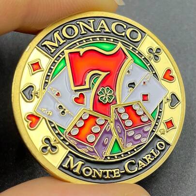 1pc Monaco Golden Coin Poker Pattern Number 7 Lukcy Medal Color Challenge Coin