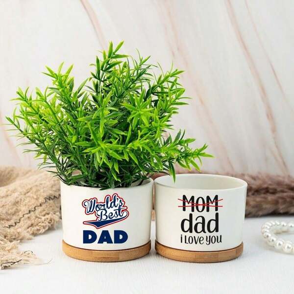 1pc Father's Gift - "World's Best DAD" - Dad, I Love You, Unique Birthday Gift For Father From Daughter/Son, Ceramic Plant Pot With Bamboo Tray, Father's Day Gift For Plant Lover Dad (Plants Not Included)