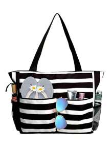 1Pc Beach Bag And Pool Bag. Has Airtight Pouch, Ton Of Pockets. Beach Tote Is Zippered, Water Repellent. Family Size Triped Waterproof Beach Tote Bag With Wet Pocket - Perfect For Pool, Gym, Grocery, And Travel, Tote Bags For Students, Multiple Compartments, Perfect For Beach, School, Work & Daily Use