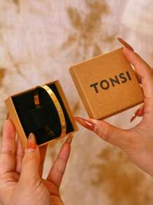 TONSI 1 pieza Brazalete con baño de oro de 18K y elementos de circonita cúbica, empaquetado en caja de regalo para joyería, mejor regalo de cumpleaños/festividad para mujeres