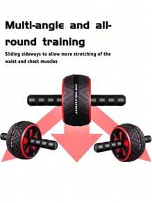 1PC Portable Abdominal Workout Wheel With Red/Black Ergonomic Grips - Durable PP Core Strengthener For Home Gym, Chest & Upper Body Training | Non-Slip Textured Roller Surface | Fitness Accessories | Home Exercise Equipment |Gym Sets