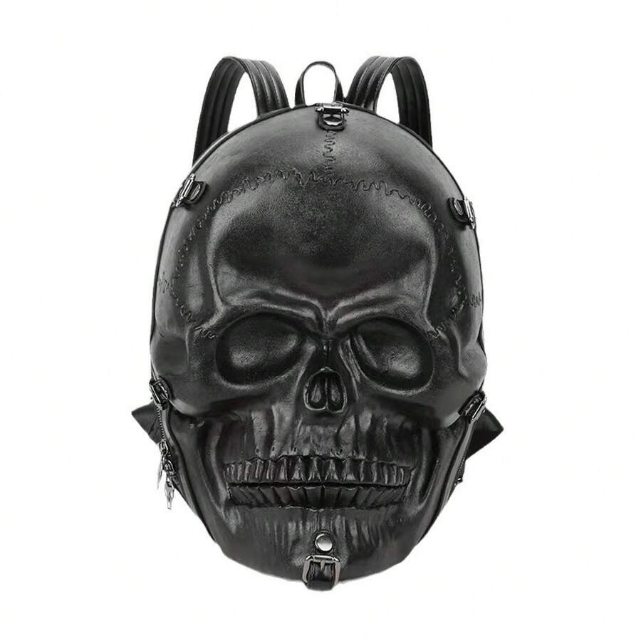 Skull Punk Bag, New Cool Backpack, Funny Three-Dimensional Relief Bag, Niche Design, Personalized Backpack - Black - View 1