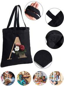 Fashion Casual Shoulder Bags Gold Letter Printing Shopper Canvas Foldable -Friendly Shopping Bag Tote Handbags Large Capacity Travel Grocery BagSchool Bag,Back To School Backpack,Large Capacity,Lightweight,Portable,Laptop Compartment, Suitable For Teen Girls Women College Students, Perfect For Back To School,College,Middle School, High School,Work , Business, Commute
