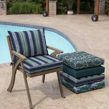 Outdoor Dining Chair Cushion, 21x21, Water Repellent, Fade Resistant 21x21, Ruby Red Leala - Sapphire Aurora Blue Stripe - View 5