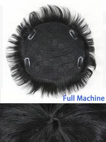 Men's Hair Topper Natural Black Short Straight Men Topper Hairpiece Hair Extensions Breathable Baldness Wig Hair Pieces - Natural Black - View 2