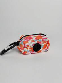 1pc Pet Walking Printed Trash Bag Dispenser, Fashion Dog Poop Clean-Up Bags, Leash Clip On Waste Bag Holder
