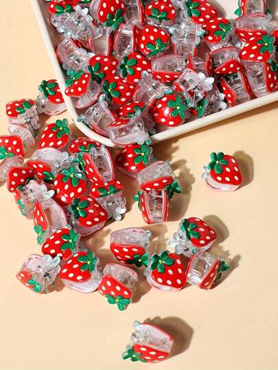 20/30pcs Strawberry-Design Hair Clips - Elegant Simple Small Hair Clips, Hollow Design, Red & White Polka Dot Hair Accessories, Suitable For Bangs, Loose Hair, Casual & Formal Occasions