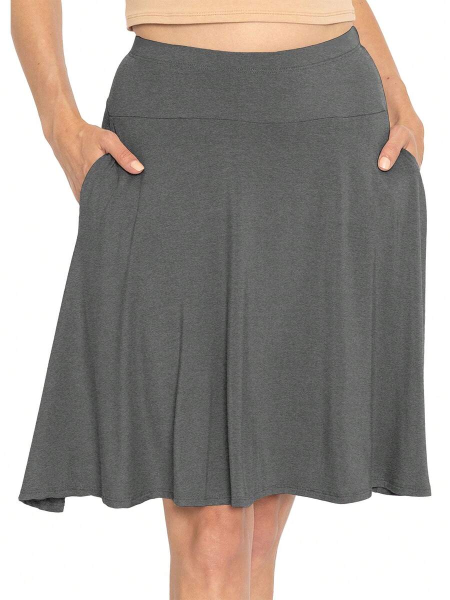STRETCH IS COMFORT Women's And Plus Knee Length A-Line Skirt With Pockets Small - 3X - 炭灰色 - 查看 1