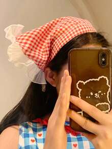 1件装多色可爱格子方巾发带，法式乡村风格蕾丝边休闲头巾，适合各种场合，发带，发箍，头饰，礼品发饰 - 彩色 - 查看 10