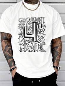 Fourth 4th Grade Typography Back To School T-Shirt Print T-Shirt Casual Crew Neck Short Sleeve Comfort Tee Top For Spring & Summer Men's Clothing - 白色 - 查看 1
