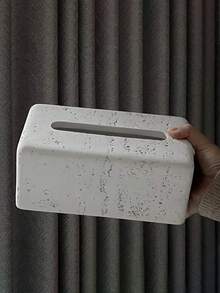 1pc Resin Modern Tissue Box Holder, 8.66" X 4.72" Rectangular Faux Stone Art Design Tissue Box, Suitable For Home & Bathroom Decor, Bedroom & Living Room Tabletop Storage, Office Home Decor - Multicolor - View 8