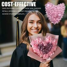 300 片预制缎带玫瑰花瓣半成品，适用于永生玫瑰 DIY 永久花束，永生花艺，玫瑰花瓣缎带花瓣，适用于结婚周年纪念日生日母亲节 - 粉色 - 查看 4