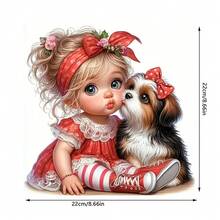 1/2/3 件可爱小女孩和小狗蝴蝶结图案 DIY 热转印贴纸，适用于服装、T 恤、帆布包、枕头 - 彩色 - 查看 2