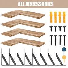 4 Piece Home Corner Floating Shelves Wall Mounted Storage Wooden Display Shelf - Wood color - View 3