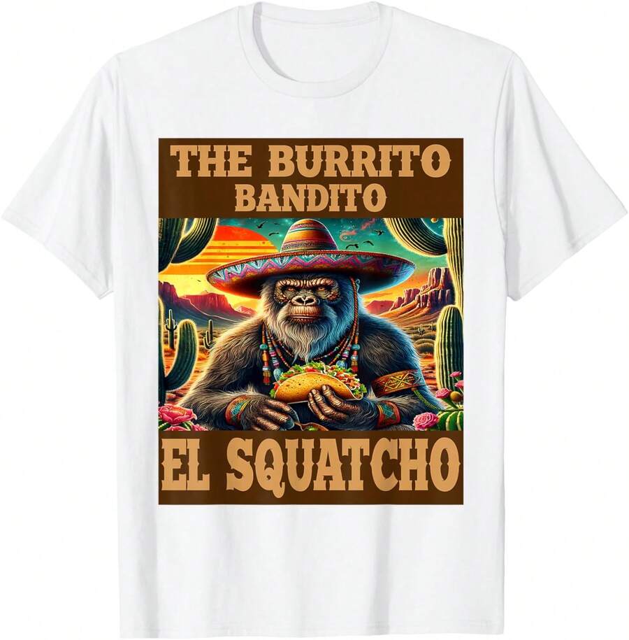1 Paquete de Camiseta para Hombre The Burrito Bandito, Bigfoot, Sasquatch y El Squatcho Camiseta para hombre - Blanco - Ver 1