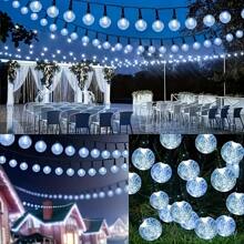Solar-Powered Crystal Globe String Lights - 20/30/50/100/200 LED, 16.4/22.9/39.3ft Outdoor Decor For Halloween, Christmas, Thanksgiving, Weddings & Garden Parties - Warm White, Colorful & Single White Options, IP44 Waterproof