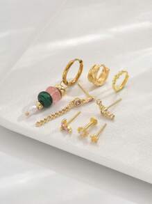 Set de 8 piezas de aretes de tuerca minimalistas de circonita de colores, juego de aretes elegantes adecuados para citas, fiestas y uso diario de mujeres