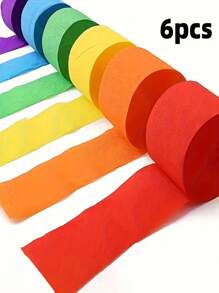 6pcs Colorful Crepe Streamers, Full Of Life, For Rainbow Party, Holiday Decorations, Birthday, Wedding, Christmas, Halloween, Thanksgiving, Easter And New Year