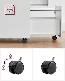 VASAGLE Rollcontainer, abschließbar, Aktenschrank mit 2 Schubladen, 5 Rollen, verstellbare Hängestangen, für Hängeregistratur im A4- und Letter-Format, wolkenweiß - Weiss - Übersicht 5