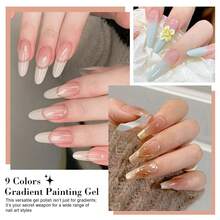 免洗渐变绘画凝胶套装，春夏 9 色浸泡 9 色渐变凝胶指甲油，含 50 块指甲海绵和 4 个爪式金属抓取器，渐变指甲海绵，法式美甲 DIY 美甲，适用于沙龙和家庭美甲 DIY