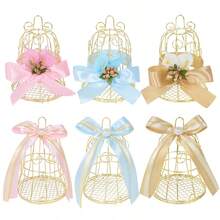 1pc Mini Metal Gold Vintage Retro Bird Cage Candy Boxes Shower Favor Gift Box For Guests Wedding Party Birthday Souvenir - Multicolor - View 1