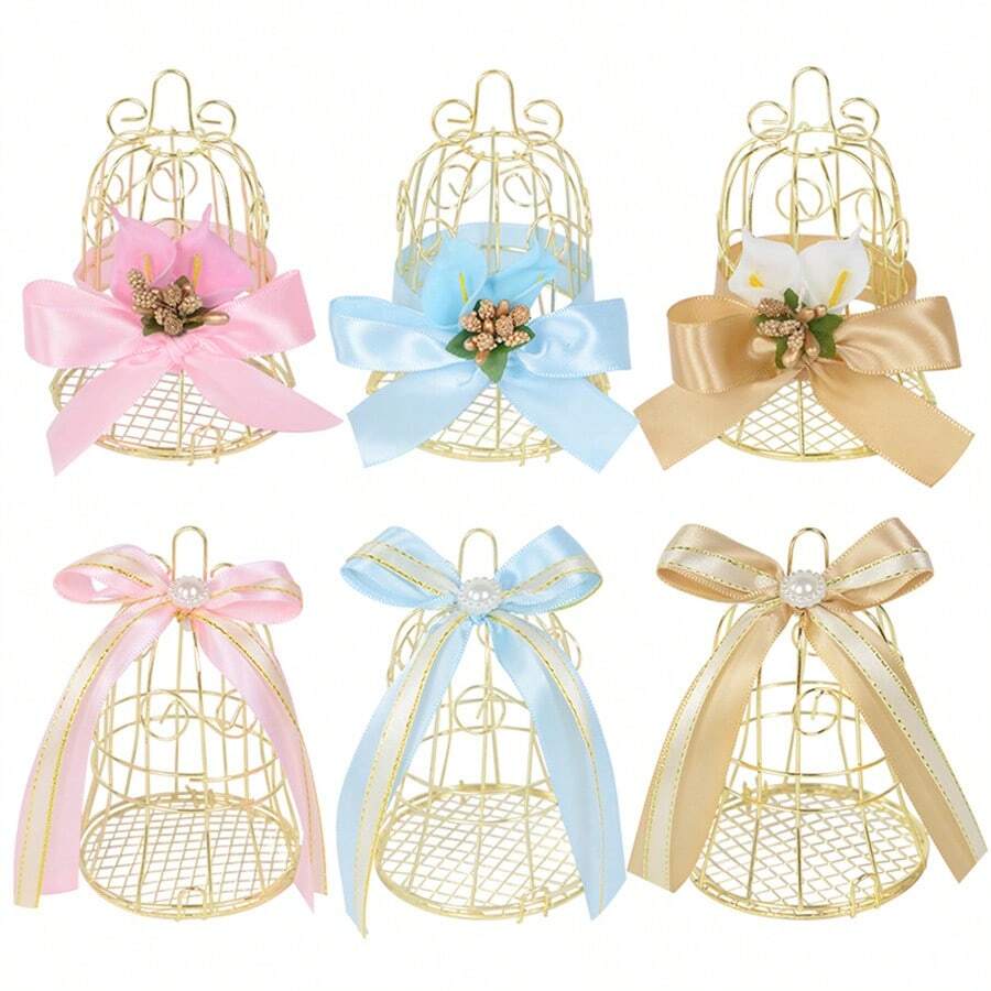 1pc Mini Metal Gold Vintage Retro Bird Cage Candy Boxes Shower Favor Gift Box For Guests Wedding Party Birthday Souvenir - Multicolor - View 1