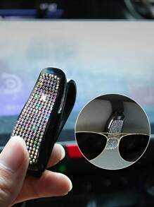 Sonnenbrillenklammer für Autos mit Strass besetzt, multifunktionales Auto Zubehör Brillenhalter für Sonnenblende mit Diamanten