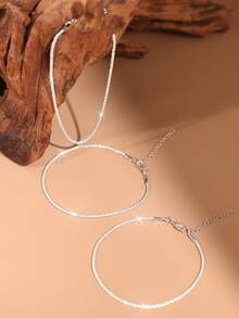 3pcs Copper Chain Starry Sky Reflective Minimalist Anklet Set - Silver - View 4