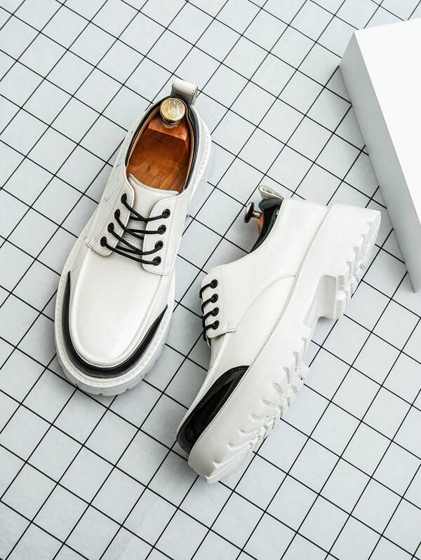 Men's Lightweight Thick Sole Lace-Up Loafers, Casual Formal Dress Shoes For Weddings